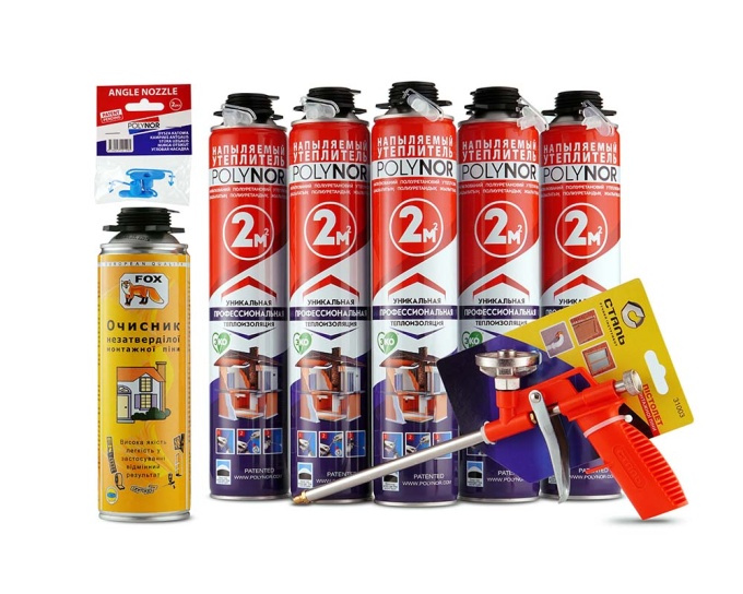 Утеплювач в балонах Polynor. Комплект для утеплення №5 з насадками для стелі/підлоги